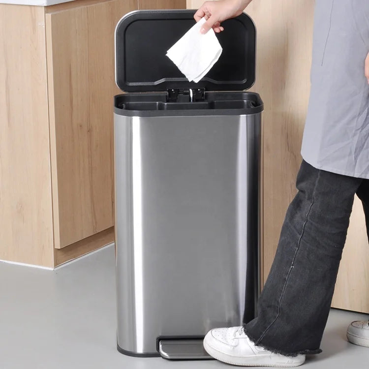 8 Gallon 30l Stainless Steel Recycling Waste Pedal Bin Rectangular Kitchen Trash Can
