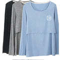 Double Layer Women Breastfeeding Long Sleeve Cotton O-Neck Solid T-shirt Nursing Modest Feeding Maternity Top for Mom