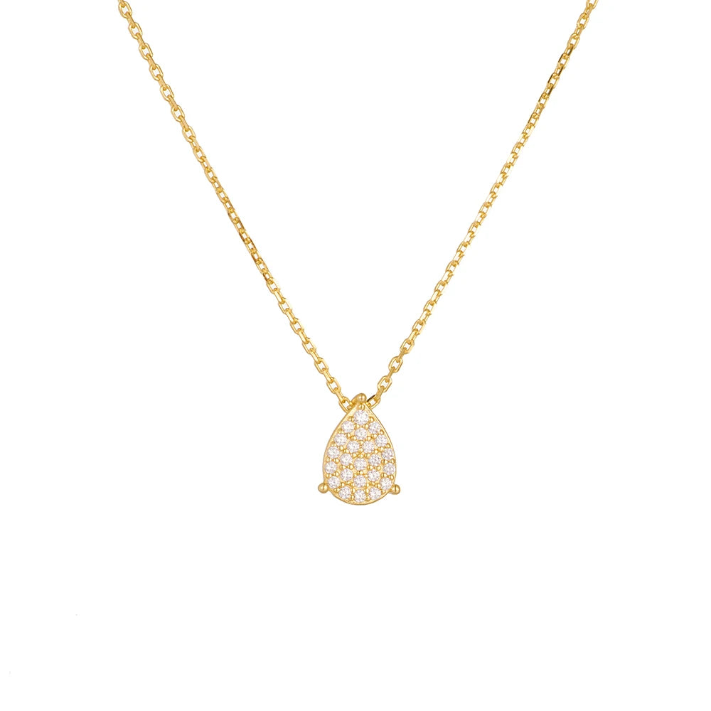 Luxury Gold Plated S925 Sterling Silver Water Drop Pendant Exquisite Cubic Zircon Necklace for Women Fine Jewelry