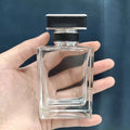 New Design 100ml Clear Thick Bottom Rectangle Easy Crimp Perfume Glass Spray Bottle With Leather Cap