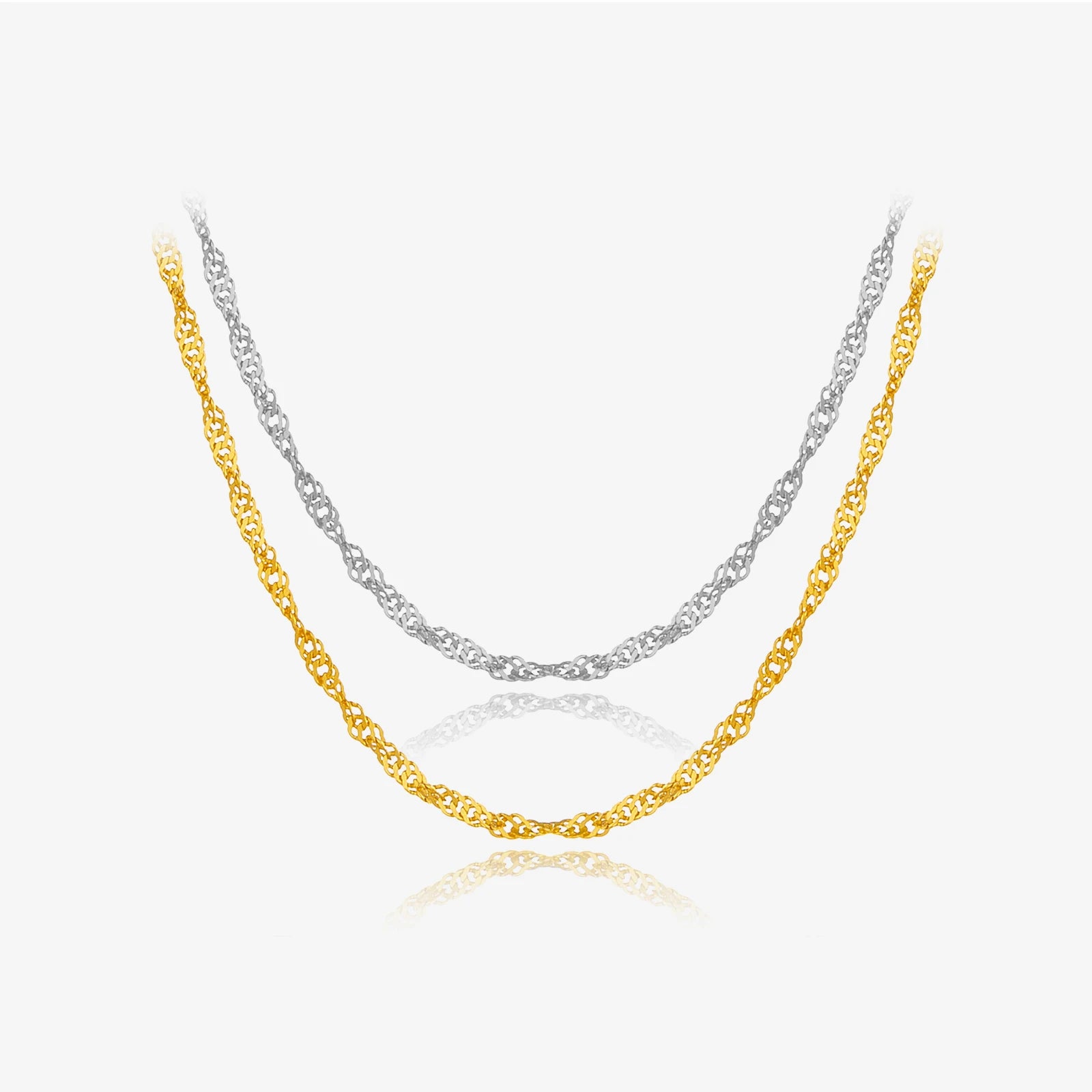 FUAMAY Fashion Classic 925 Sterling Silver Basic Necklace 18K Gold Plated Water Wave Necklace for Women