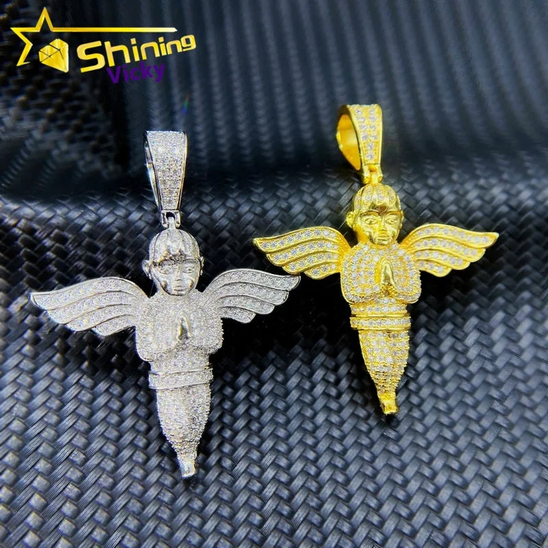 Shining Fine Jewelry Iced Out 925 Sterling Silver Angel Pendant Custom Moissanite Hip Hop Jewelry Pendants