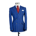 Blue Stripe Mens Tuxedos Peaked Lapel Groom Double Breasted Wedding Blazer Suits Formal Prom Party Pants Coat(Jacket+Pants)