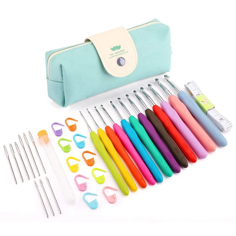 Hot Sale 35 Pack Crochet Hooks Set Ergonomic Soft Handles - Aluminum Needles - Knitting Needle - 2.0mm-8.0mm Best Gifts for Mom