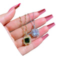 DAIHE 2024 New Design Stainless Steel Chain Full Diamond Square Charms Necklace for Women
