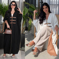 Modest Fashion Elegant Cardigan Leather Buckle Abaya Turkish Color Matching Robe Wear Abaya and Kaftan MegaBDM