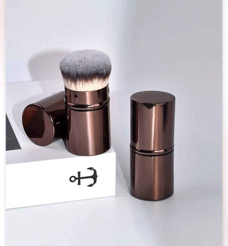2025 New Private Label Vegan Kabuki Makeup Brush Retractable Cosmetic Foundation Blush Bronzer Powder with Metal Handle for Face