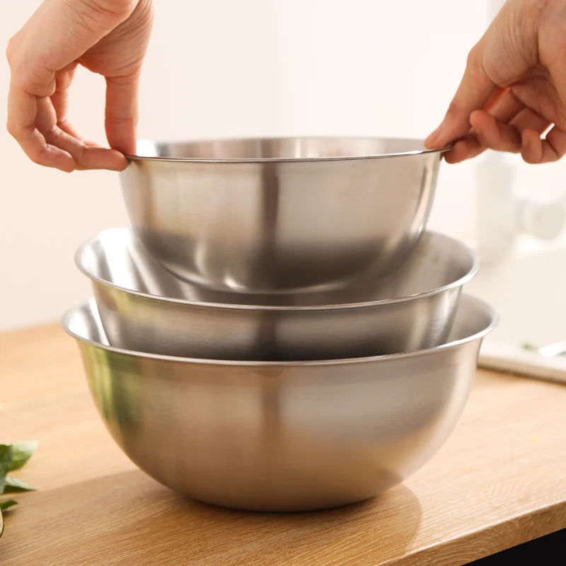 Set of 3 Stainless Steel Mixing Set Small Thicker Salad Bowls Set Easy Clean Nesting Bowls for Space Saving Storage for Baking