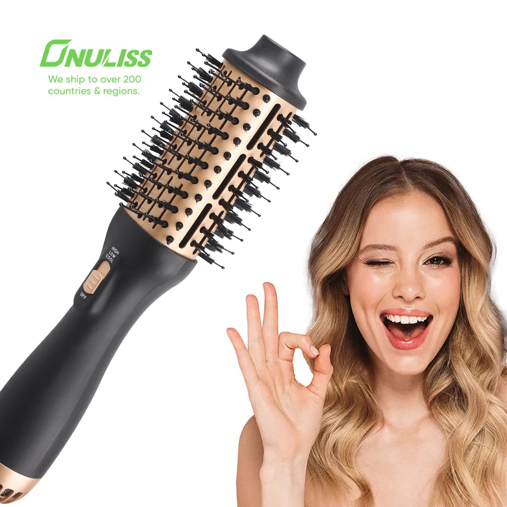 Professional Gold With Black Electric 3-In-1 Hair Dryer Brush Hair Straightener