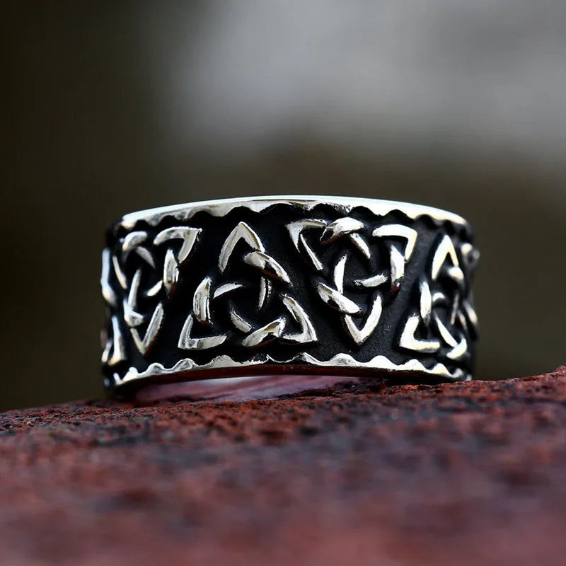 OAHLAN OEM Fashion Jewelry Nordic Viking Ring Wedding Band Celtic Knot Stainless Steel Ring for Men Male Size 7-13