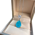 Best 925 Sterling Silver O Chain Pendant Necklace Natural Paraiba Tourmaline 12*16 mm Pear Cut Blue Gifts Weddings Engagements