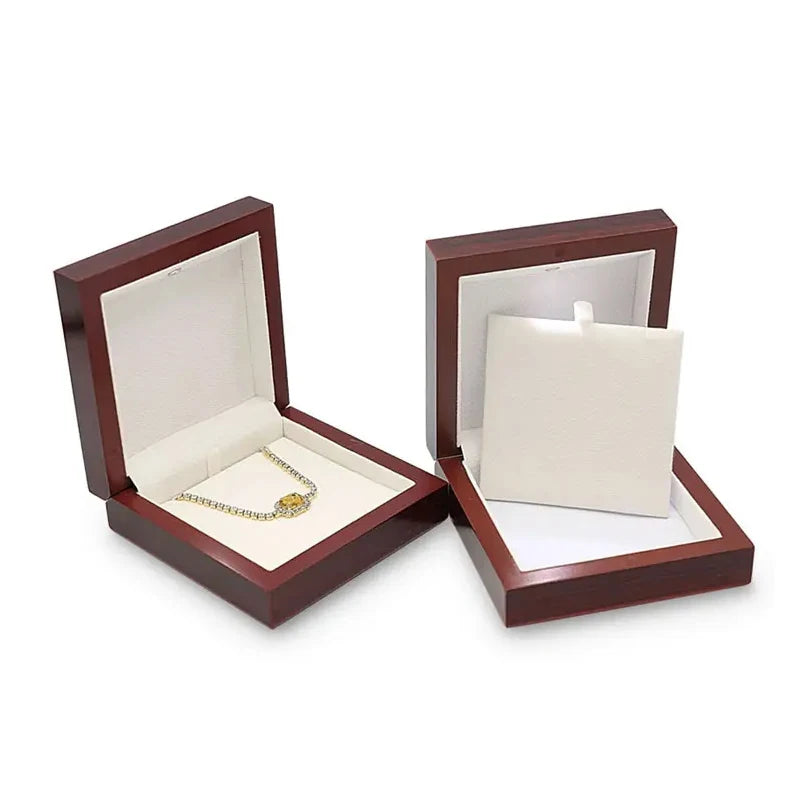 Jewelry Holder Boxes Custom MDF Pendant Box Packaging Red Matte Wood Custom Logo Wooden Jewelry with Led Box