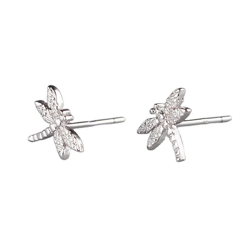 Real 925 Sterling Silver Dragonfly Stud Earrings for Women Girls Fashion Sterling-silver-jewelry Brincos Brinco Korean Earrings