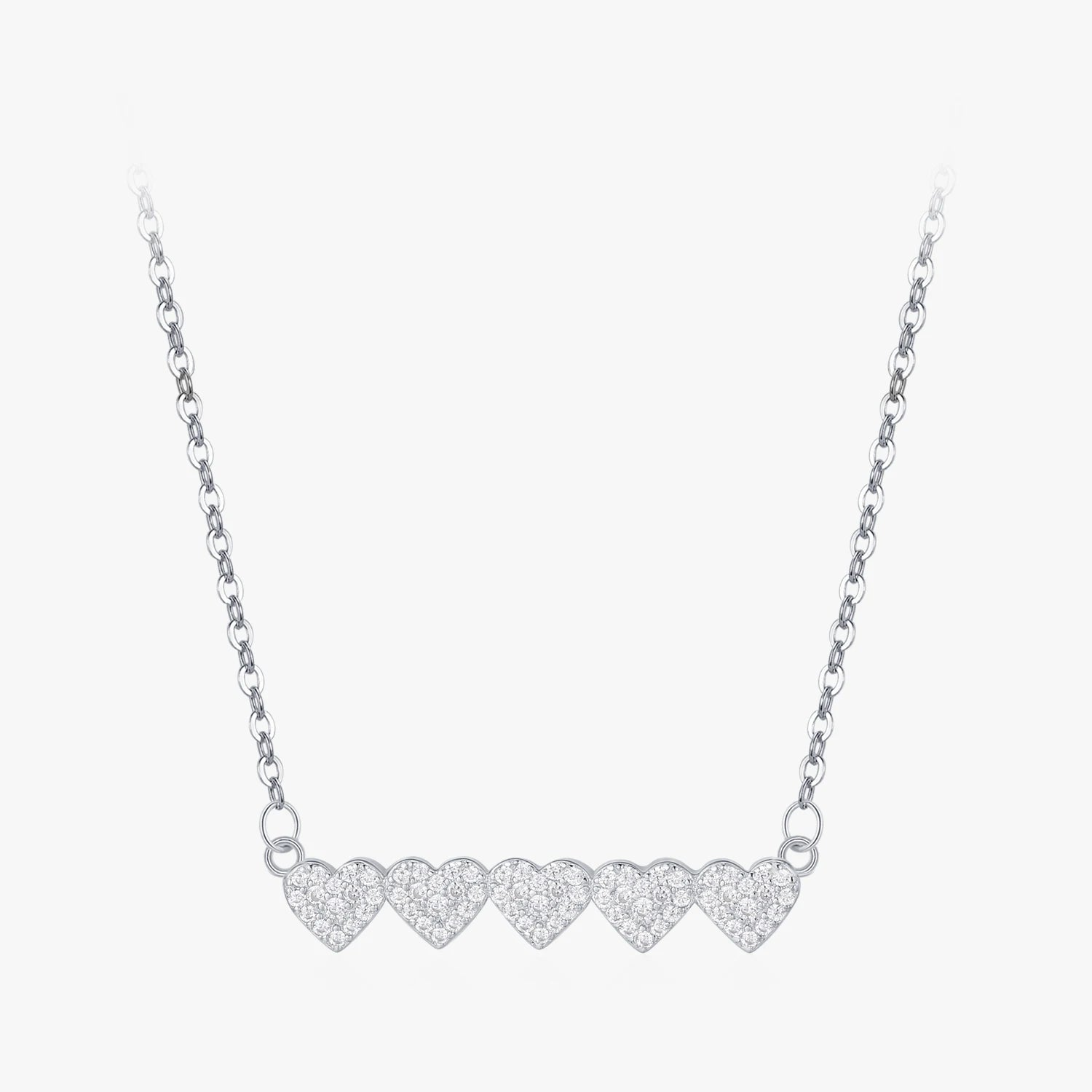 Ailmay Genuine 925 Sterling Silver Romantic Heart to Heart Sparkling Zircon Pendant Necklace for Women Statement Jewelry Gift