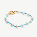 Chris April 316L Stainless Steel 18k PVD Gold Plated Freshwater Pearl Natural Turquoise Beads Rudder Clasp Bracelet