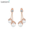 LUOTEEMI Wholesale Rose Gold Elegant Perfect Round High-end Jewelry Stylish Zircon Micro Paved Sea Shell Pearl Dangle Earrings