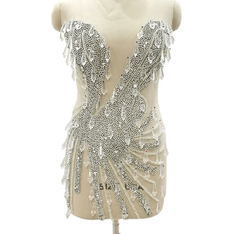 WDP-568 Keering Newest Women Bridal Big Crystal Pendant Rhinestone Bodice Applique for Wedding Dress MegaBDM