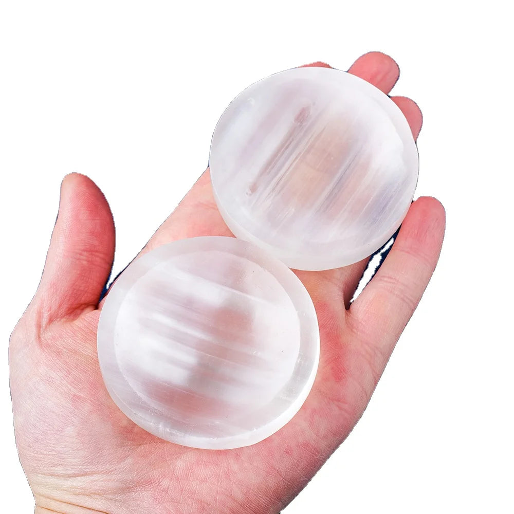 Natural Stone Carved Crystal Bowl White Selenite Bowl Healing Stone Gypsum Bowl Ornament