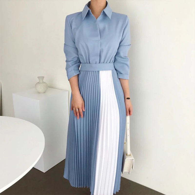 Wholesale Korean Chic Autumn and Spring French Elegant Lapel Tie New 2026 Slim Fashion Pleated Long Sleeve Women's Dress