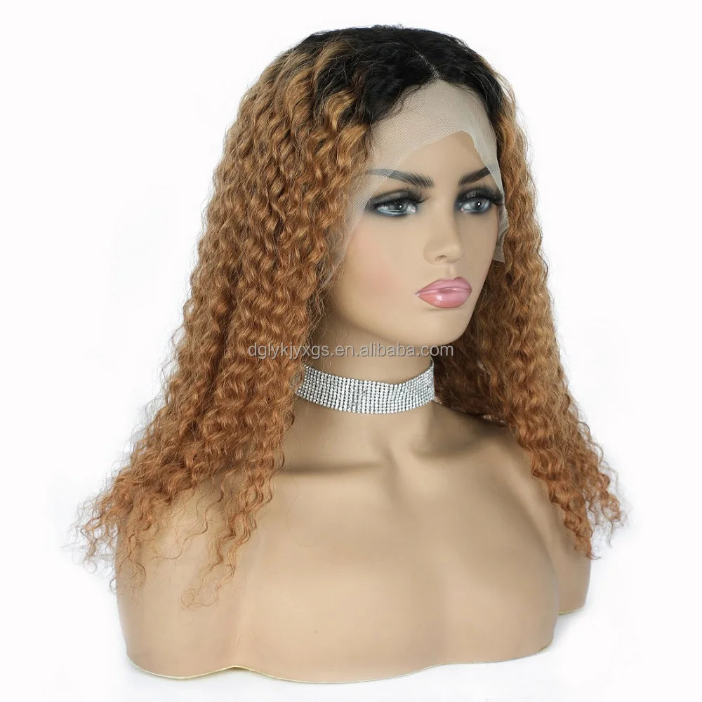 HL24-B3 Remy Hair Human Wigs Bangs T-Part Kinky Curly 12-24inch Human Hair Wigs for Black Women