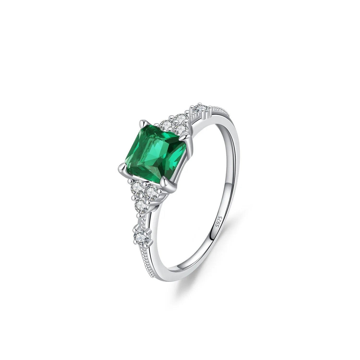 Light Luxury Elegant Emerald Diamond Ring Engagement Fine Jewelry Rings S925 Sterling Silver Square Green Zircon Eternity Ring