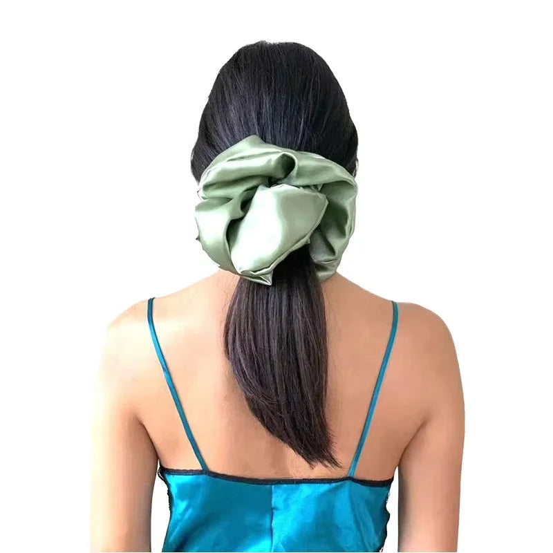 Fashion Girls Hair Accessories Oversized Imitated Silk Hair Scrunchies Ponytail Holder Custom Big Satin Large Hair Tie for Women