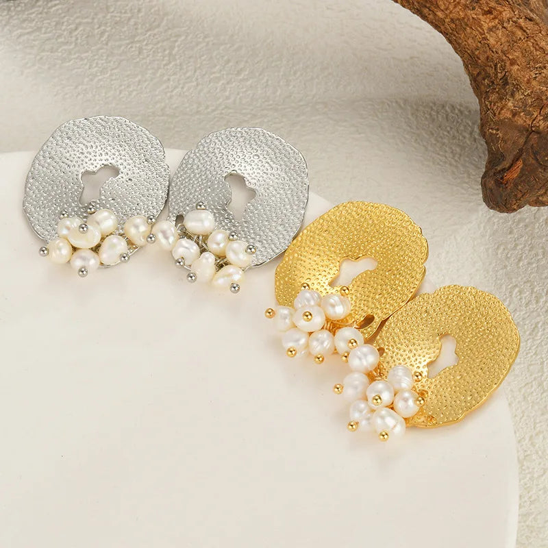 Vintage Personality New Pearl Stainless Steel Earrings Fashion Irregular 14k Gold-plated Jewelry Titanium Steel Earrings