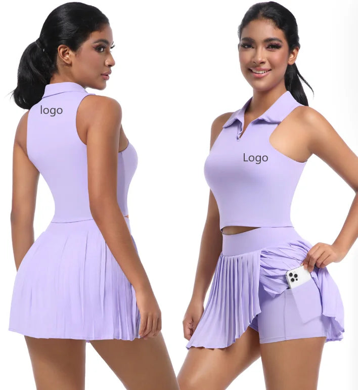2025 New Style Custom Logo Hot Sale Fashion Sportswear Aesthetic Mini Pleated Womens Apparel Tennis Skirts 2 Piece Tennis Sets