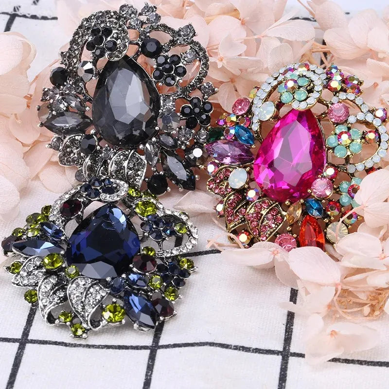 Bohemian crystal luxury classic temperament all-match large glass rhinestone brooch jewelry