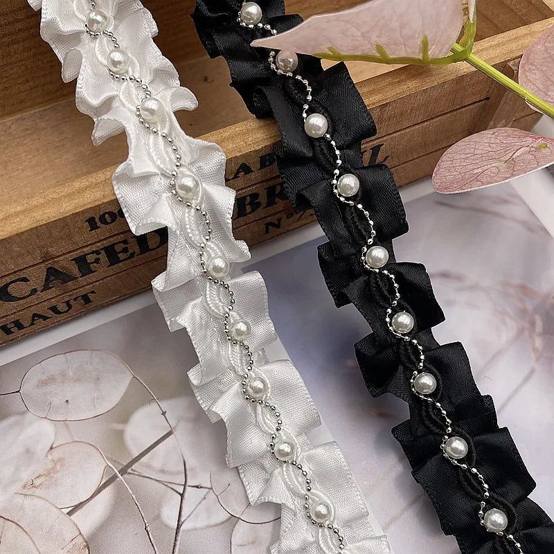 Wholesale Polyester with Crimped Pleated Pearl Chain Lace Pearl Lace Barcode Clothing Skirt Accessories
