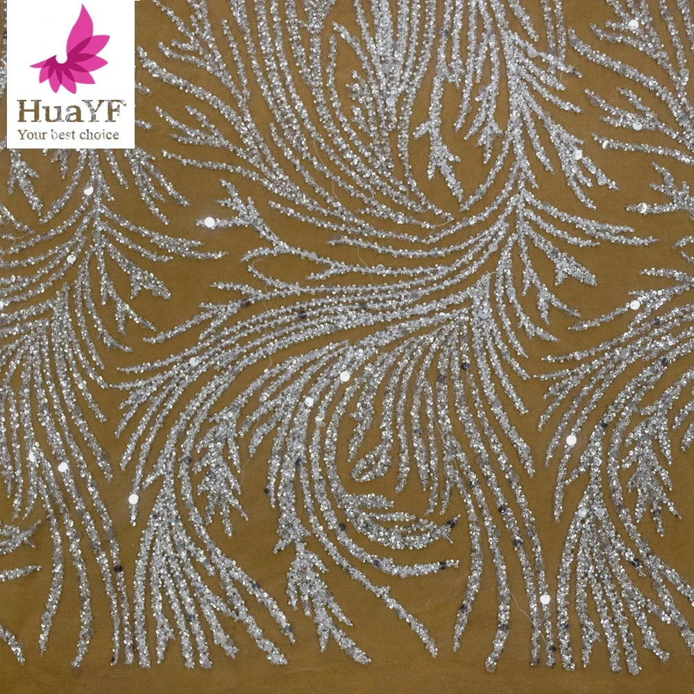 HY1727 Silver White Embroidery Bridal Laces Fabrics for Wedding Bridal Lace Fabric Wholesale