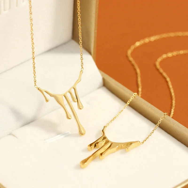 2024 Women's Fashion Jewelry Lava Drops Irregular Pendant Necklace 18K Gold Plated Stainless Steel Customized Anniversary
