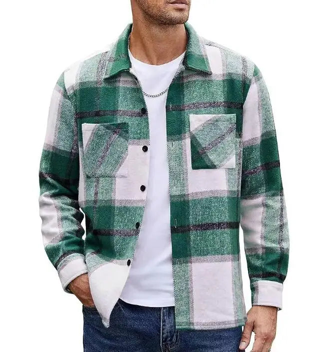 Men's High-end Warm Plaid Flannel Shirt Autumn and Winter Thick Shirt Jacket Oversize S-4xl