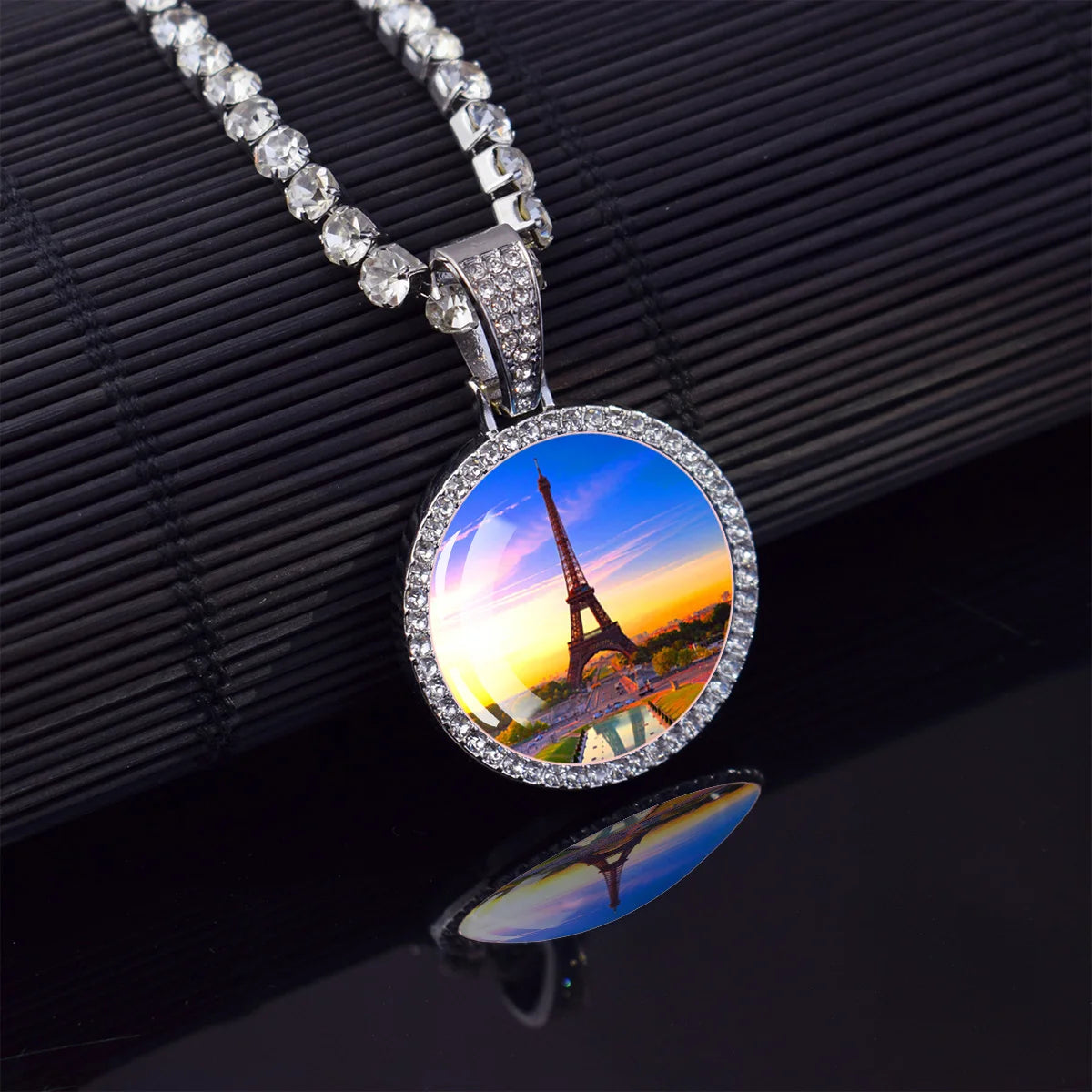 Hip Hop Eiffel Tower Jewelry Crystal Rhinestone Pendant Bling Iced Out Tennis Chain Necklace Creative French Souvenirs