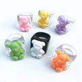 Cute Funny Cartoon Colorful Animal Resin Rings Clear Transparent Wide Chunky Finger Ring Lovely Gummy Bear Acrylic Ring