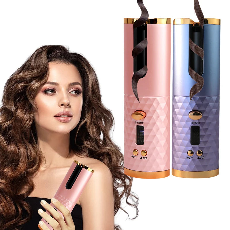 Upgraded 6 Temps Mini Portable Auto Hair Curlers Rechargeable LCD Screen Automatic Rotating Curling Iron for Long Hair