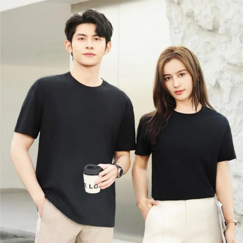 Custom logo Streetwear 230gsm Unisex 100% Cotton Tshirt Luxury Quality Rib O-neck T-shirt for Men Women
