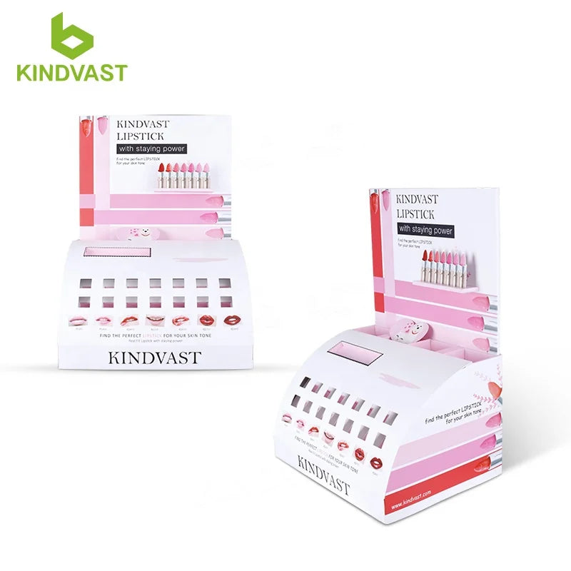 Retail Products Cardboard Counter Cosmetic Display Stand Cosmetics Counter Top Makeup Display for Lipstick