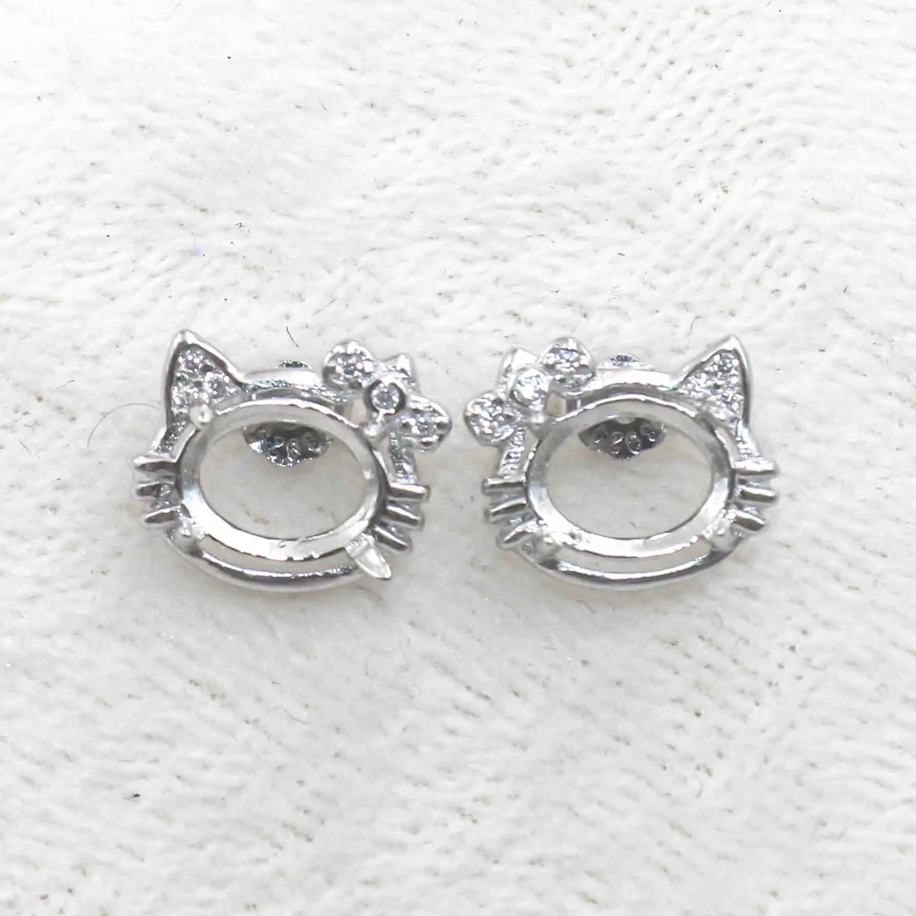 Sterling Silver 6*8mm Semi Mount Stud Earrings Empty Frame Support Blank Setting S925 Base Without Center Stone DIY for Inlay