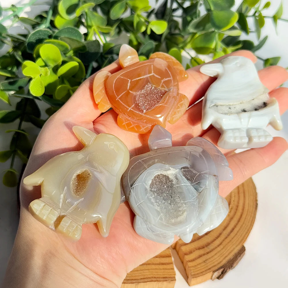 Wholesale Polished Natural Gemstone Agate Geode Penguins and Turtles Healing Crystal Decorative Home Accessories