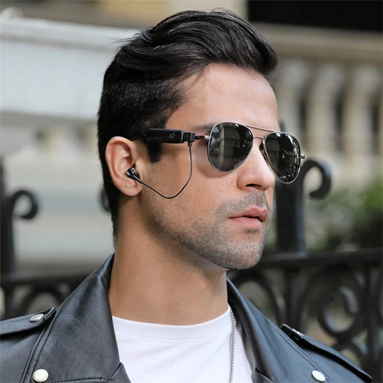 Lvcong Popular Mens Double Beam Frog Driving Sunglasses Earphone Gradient Transparent Lens Polarized Smart Sunglasses