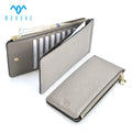 Genuine Leather Open Closure RFID Blocking Long Business Card Holder Wallet for Women Polyester Lining Multi-Function Design