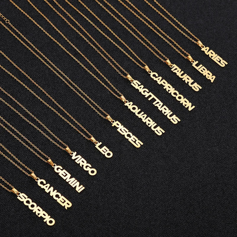 Ins Hot Gold Plated Gold Link Chain Zodiac Letter Necklace Women butterfly Pearl Cross Pendant Charm Necklace Stainless Steel
