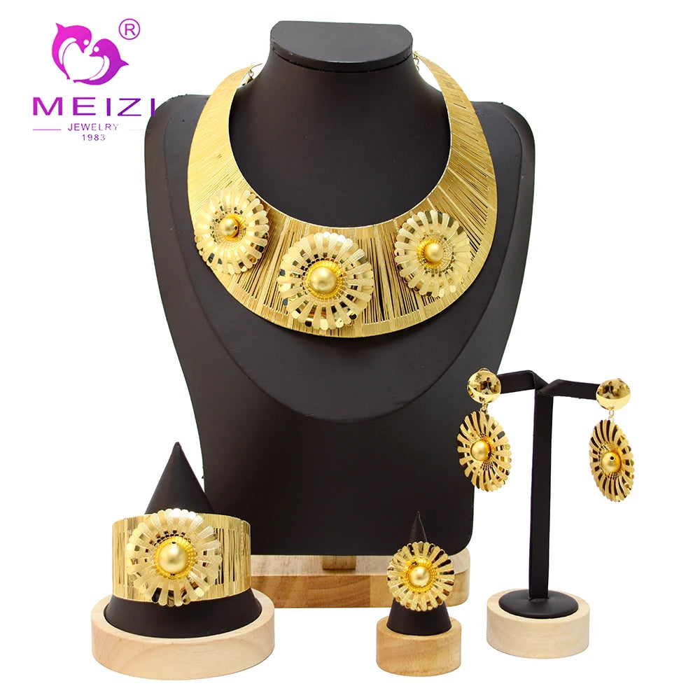 MEIZI Jewelry High Quality Elegant Luxury 18K Gold  Plated Jewelry Set for Ladies Banquet Wedding Party Necklace Set
