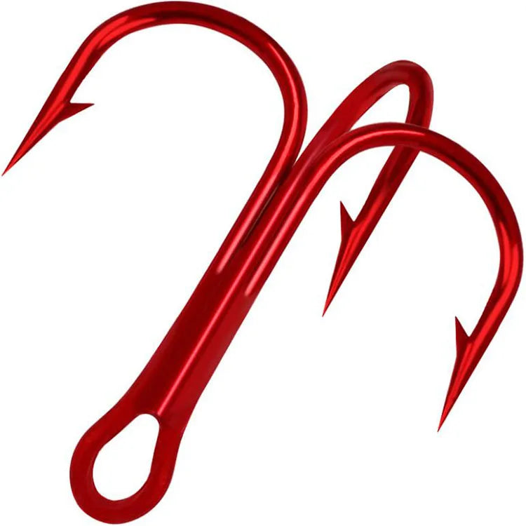 High Carbon Red Color Sea Fishing Swivel Hooks Strong Treble Hook Blood tank Triple Hook