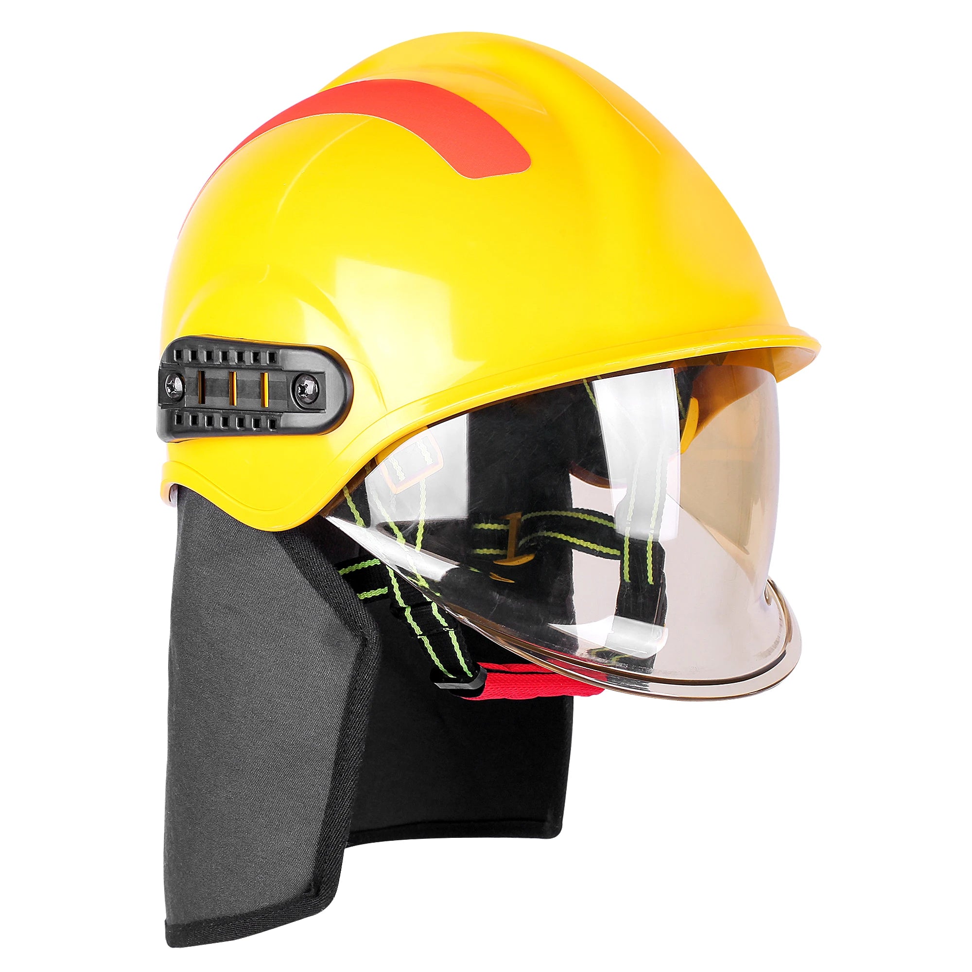 2021 New Type Made in China Fireman Rescue Fighter Helmet Red and Yellow PP Shell with Goggles & Torches Included