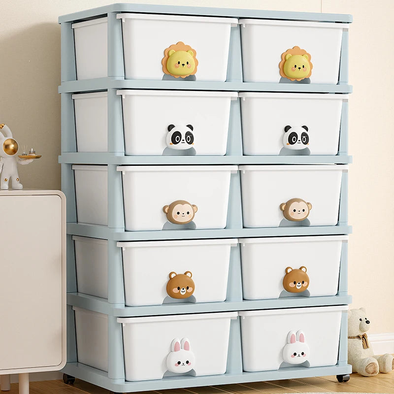 Sesame Double Row Plastic Drawer Cabinet Cartoon Animal Logo Handle Storage Cabinet for Children's Room Kid's Toys Organizer