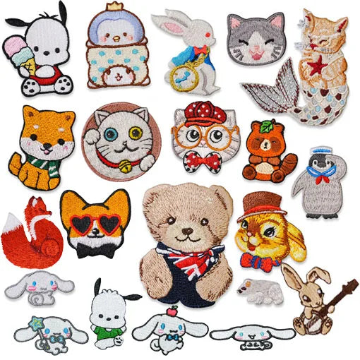Iron on Exqusit Embroidery Cartoon Cute Animal Dog Cat Bear Penguin Rabbit  Patch for Clothes Bag Decoration