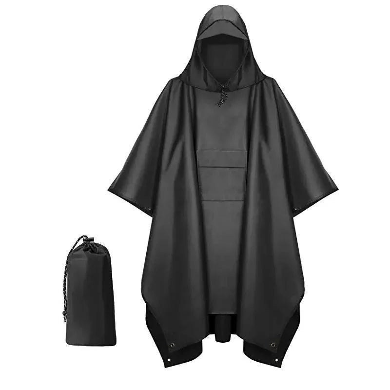 Adult Outdoor Hiking Three-in-One Raincoat Thickened PU Cape Rain for Poncho with Portable Canopy Classic Style for Camping