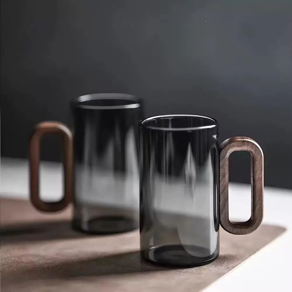 L Wooden Handle Single-layer Glass Cup High Borosilicate Teacup Large Capacity Drinking Coffee Cups